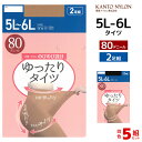 【11/25限定★最大300%ポイントバック!要エントリー】送料無料 同色5組セット 計10足 ゆったりタイツ 80デニール 5L-6L 2足組 大きいサイズ ...