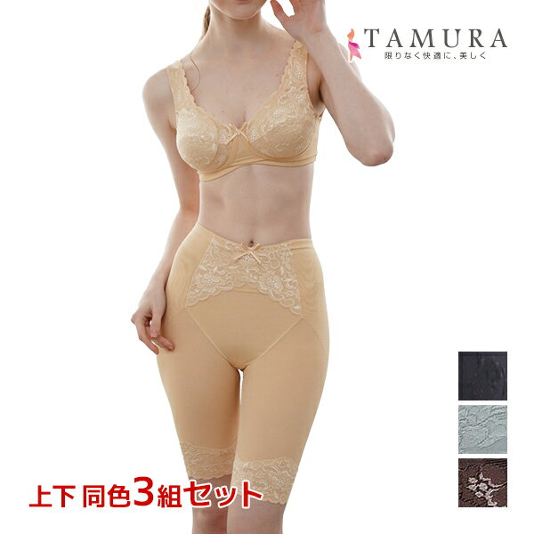 【ポイント10倍】送料無料 上下同色3組セット ノンワイヤーブラジャー&ガードル 上下セット レディメイク 多機能 補正下着 タムラ TAMURA | 上下 下...