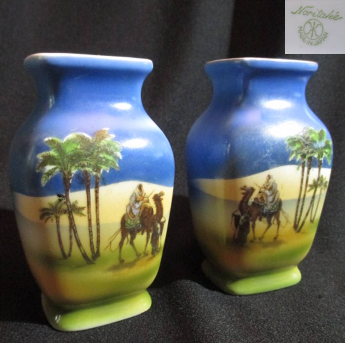 【明治アンティーク】 オールドノリタケマンオンキャメルの花瓶ペア