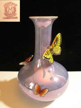 【大正アンティーク】 オールドノリタケ蝶々のフィギュリンつき花瓶