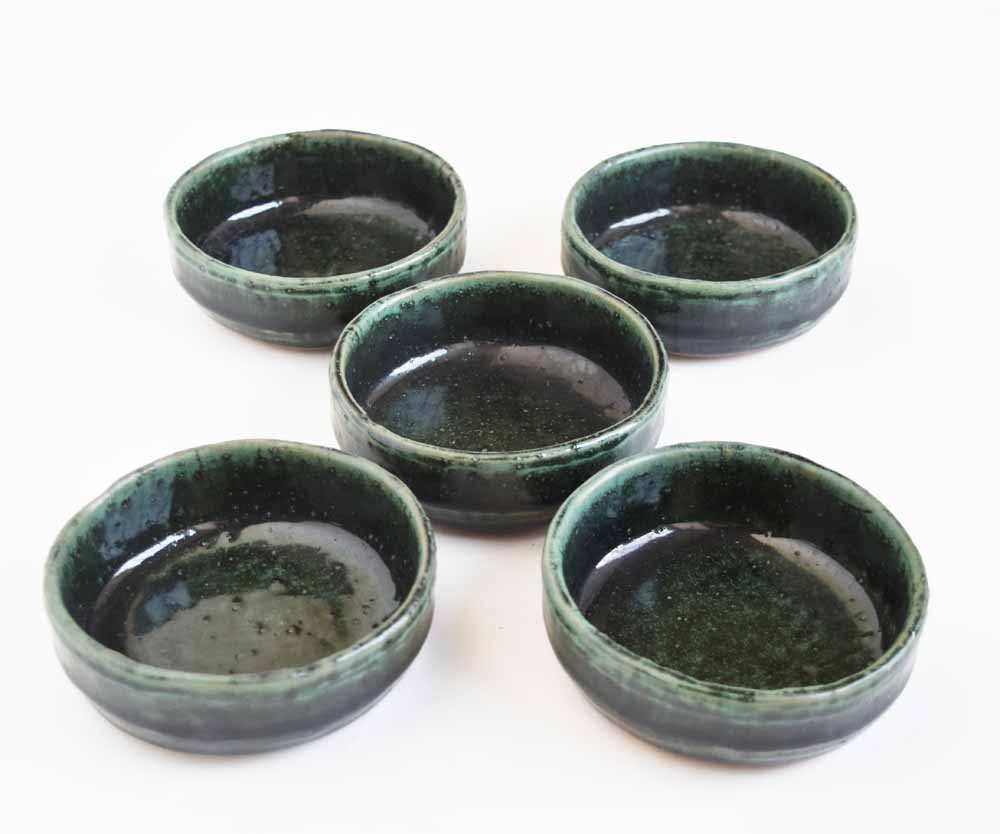 Rakuten - 5個セット 　たたら　手作り　織部　緑色　切立　丸小鉢　平小鉢　玉割り　 豆皿　小皿　棟山窯
