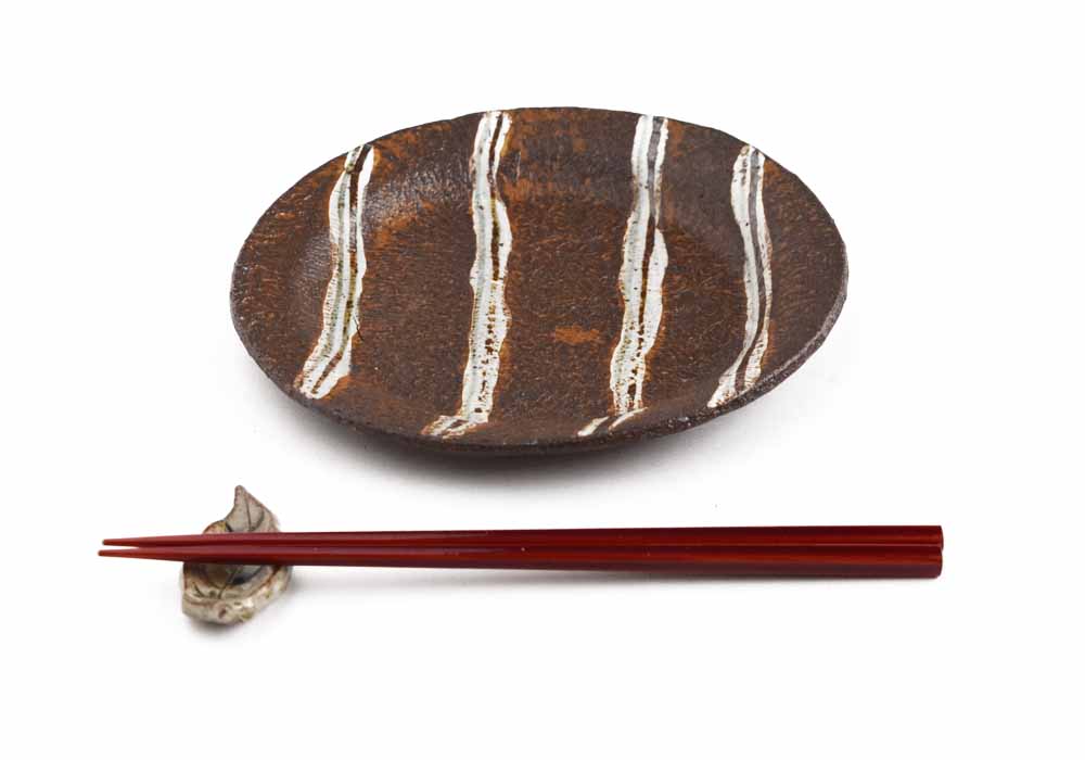 美濃焼　【棟山窯】　手作り（たたら）　金茶十草 六五皿　19cm　中皿　天皿　ケーキ皿