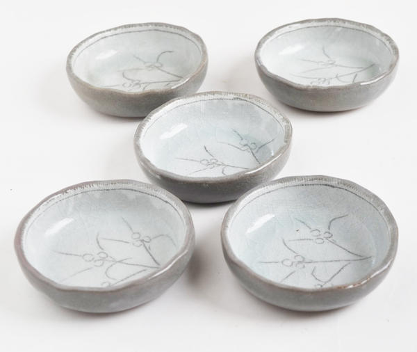 棟山窯　ガラス貫入　野の花　平小鉢　玉割り　5個セット 豆皿　小皿