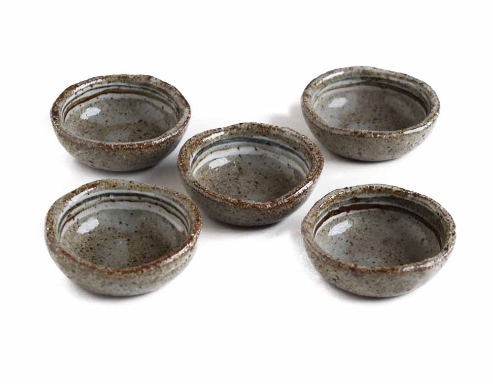 乐天商城 - 棟山窯　灰釉　梨地淵線入　茶ライン　丸千代久　5個セット 豆皿　小皿　取り皿や醤油皿、珍味　薬味用