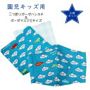 【ガーゼマスクとハンカチのSET】 せんすいかんブルー 立体マスクSサイズ(幼児用) 裏&表:Wガーゼ(綿100%)リバーシブル 二つ折り6重ガーゼハンカチ