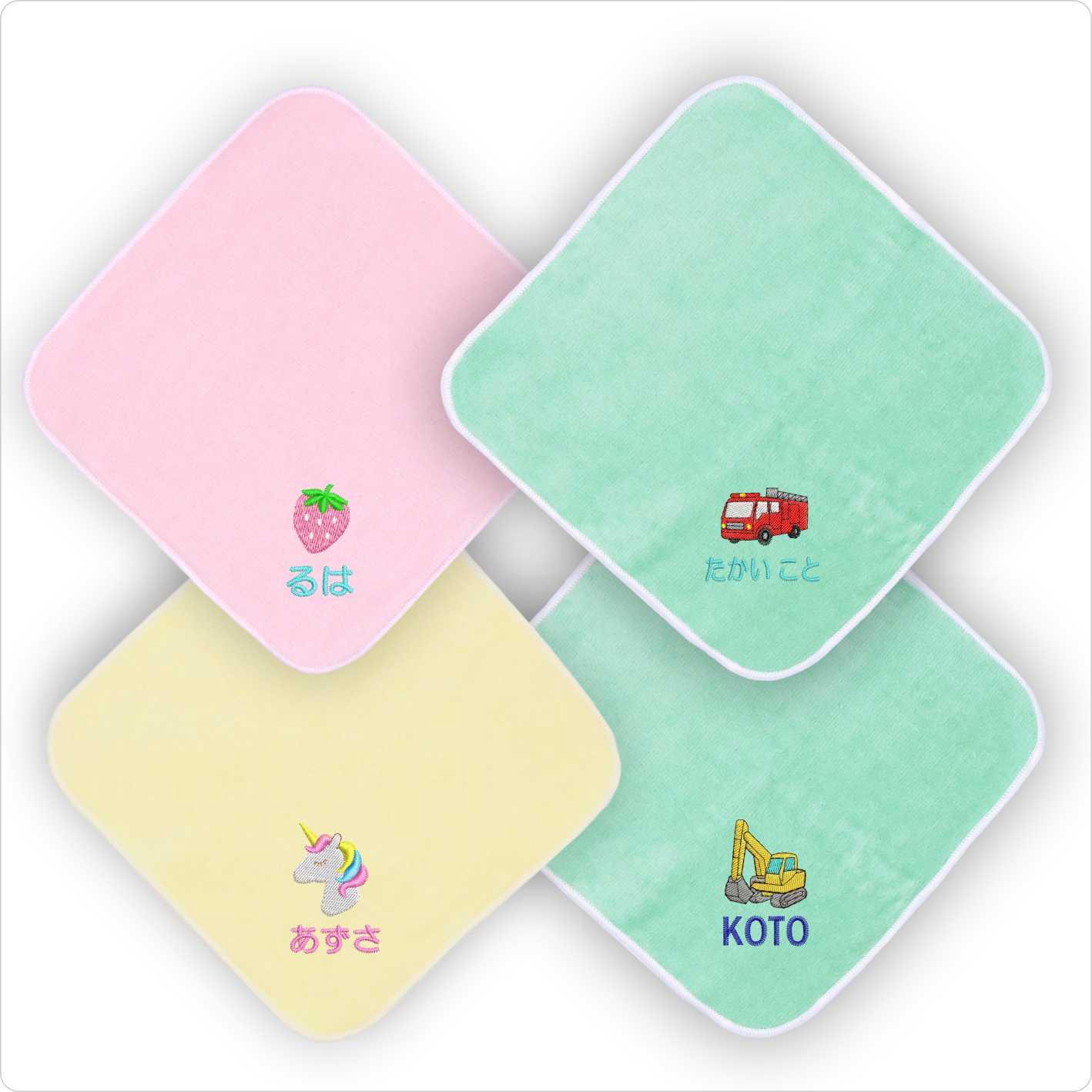 【お名前刺繍 ミニハンカチ】ミニサイズ お名前刺繍入り 卒園 子供会 プレゼント ミニタオル 16cmx16cm 20cmx20cm 3