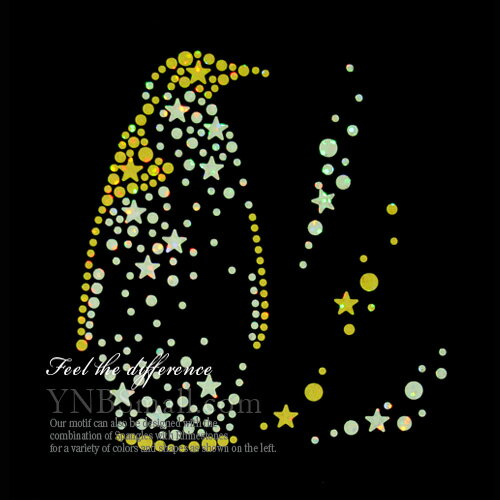 【スパングル】 スパンコールモチーフ （ペンギン ゴールド＆シルバー ） アイロン接着可 Lサイズ