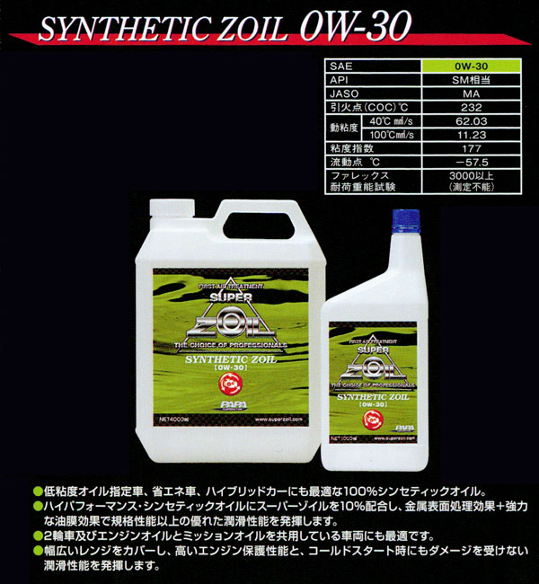 SUPER ZOIL SYNTHETIC ZOIL 0W-30 （1L） SYZ1L30