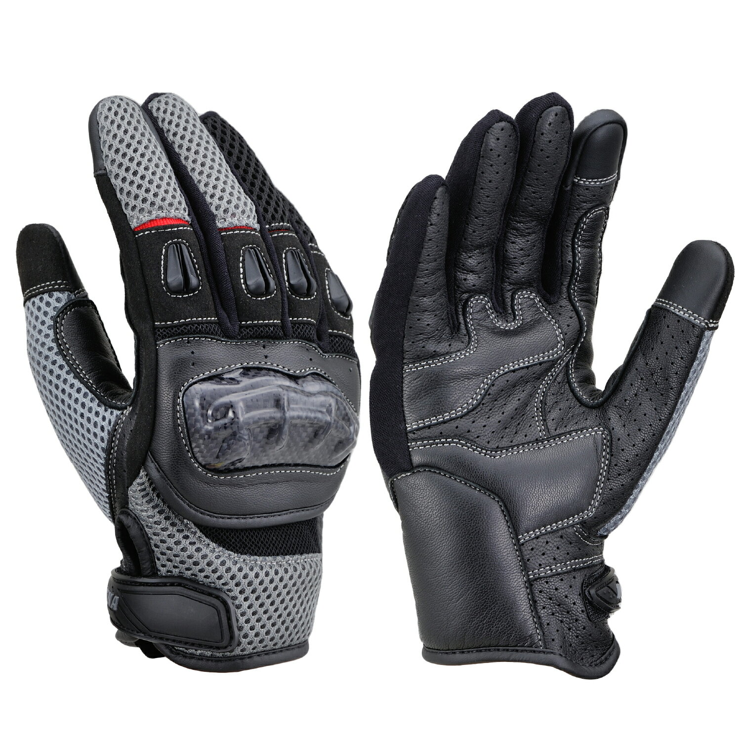 DAYTONA デイトナ 【Mサイズ】バイク用 グローブ 手のひら 本革(ヤギ革) 春夏 カーボンプロテクター タッチパネル対応 カーボンメッシュグローブ DG-003 グレー 32436
