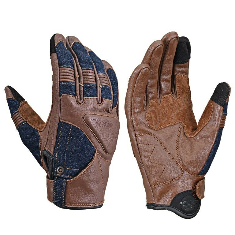 DAYTONA デイトナ 冬夏秋春 革(ヤギ革) ソフトプロテクター ストレッチデニム スマホ対応 操作性重視 握り心地 デニムパッドレザーグローブ DG-027 ブラウン XLサイズ 62977