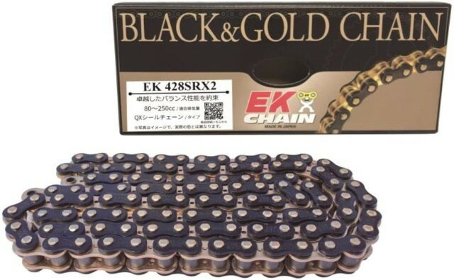 江沼チェーン EK チェーン/428SR-X2(BK;GP)P=GP/リンク数 : 118/付属ジョイント : MLJ/ジョイントタイプ : カシメ/カラー : ブラック/ゴールド/428SR-118
