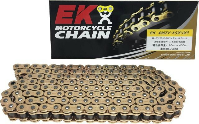 江沼チェーン EK チェーン サイズ : 428ZV-X(GP;GP) リンク数 : 122 ジョイント : MLJ ジョイントタイプ : カシメ カラー : ゴールド