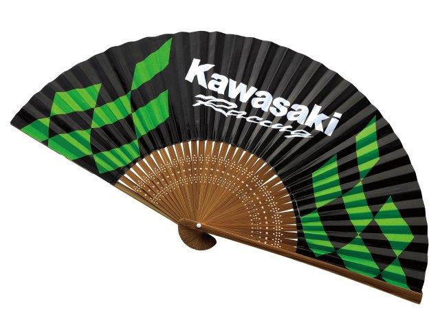 【抽選で最大100％Pバック】Kawasaki カワサキ 純正レーシング扇子 ブラック／グリーン J7006-0020