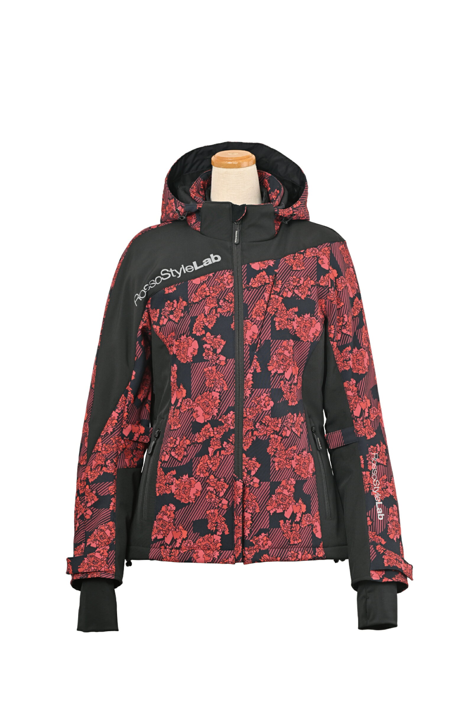 RossoStyleLab ロッソスタイルラボ バイク用 ソフトシェルジャケット レッドフラワー/ブラック Lサイズ..