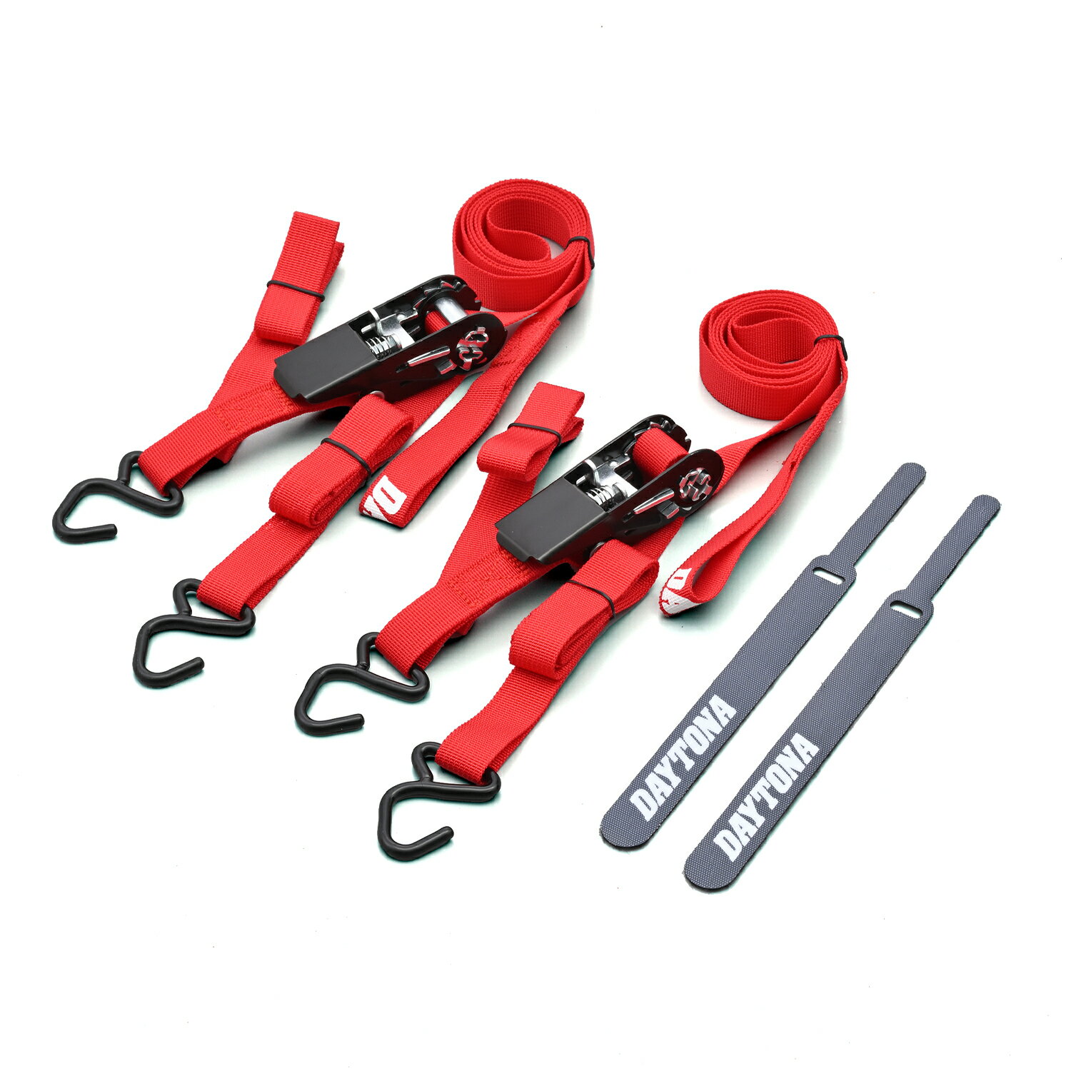 【スーパーSALE限定！P2倍！クーポン配布！】 デイトナ DAYTONA バイク用 ラッシングベルト 2本入り ラチェット式 耐荷重100kg ベルト幅20mm フックタイプ レッド 42065