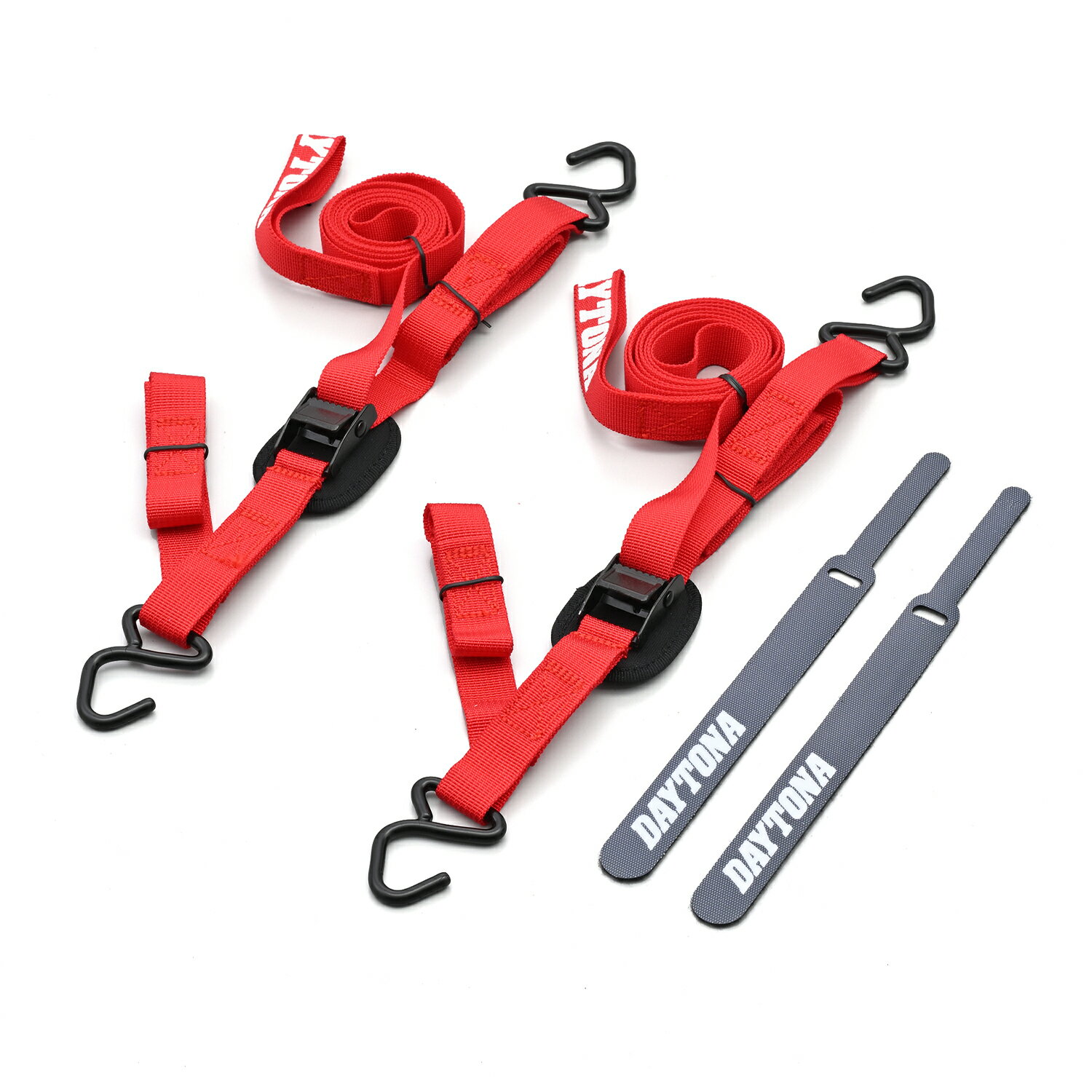 【スーパーSALE限定！P2倍！クーポン配布！】 デイトナ DAYTONA バイク用 ラッシングベルト 2本入り カムバックル式 耐荷重100kg ベルト幅20mm フックタイプ レッド 42069