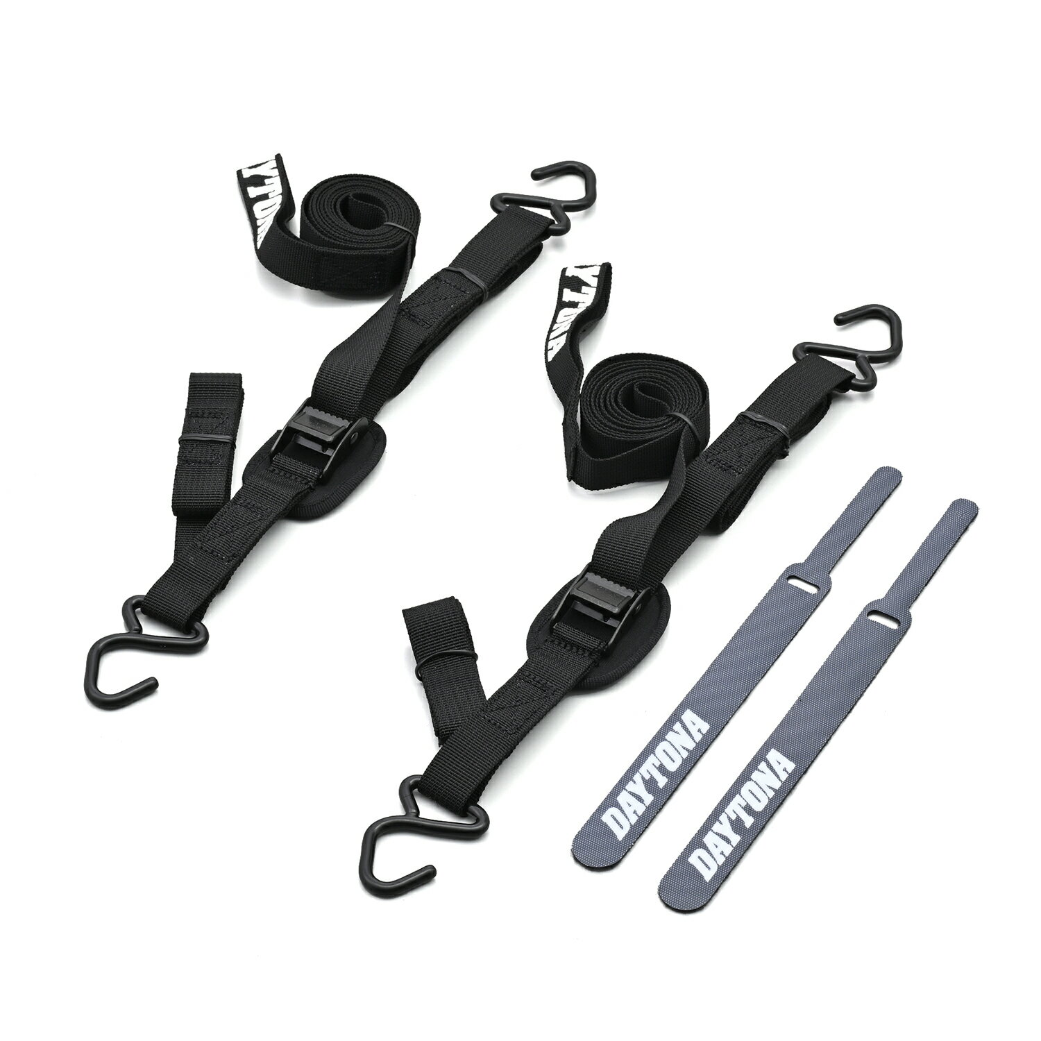 【スーパーSALE限定！P2倍！クーポン配布！】 デイトナ DAYTONA バイク用 ラッシングベルト 2本入り カムバックル式 耐荷重100kg ベルト幅20mm フックタイプ ブラック 42070