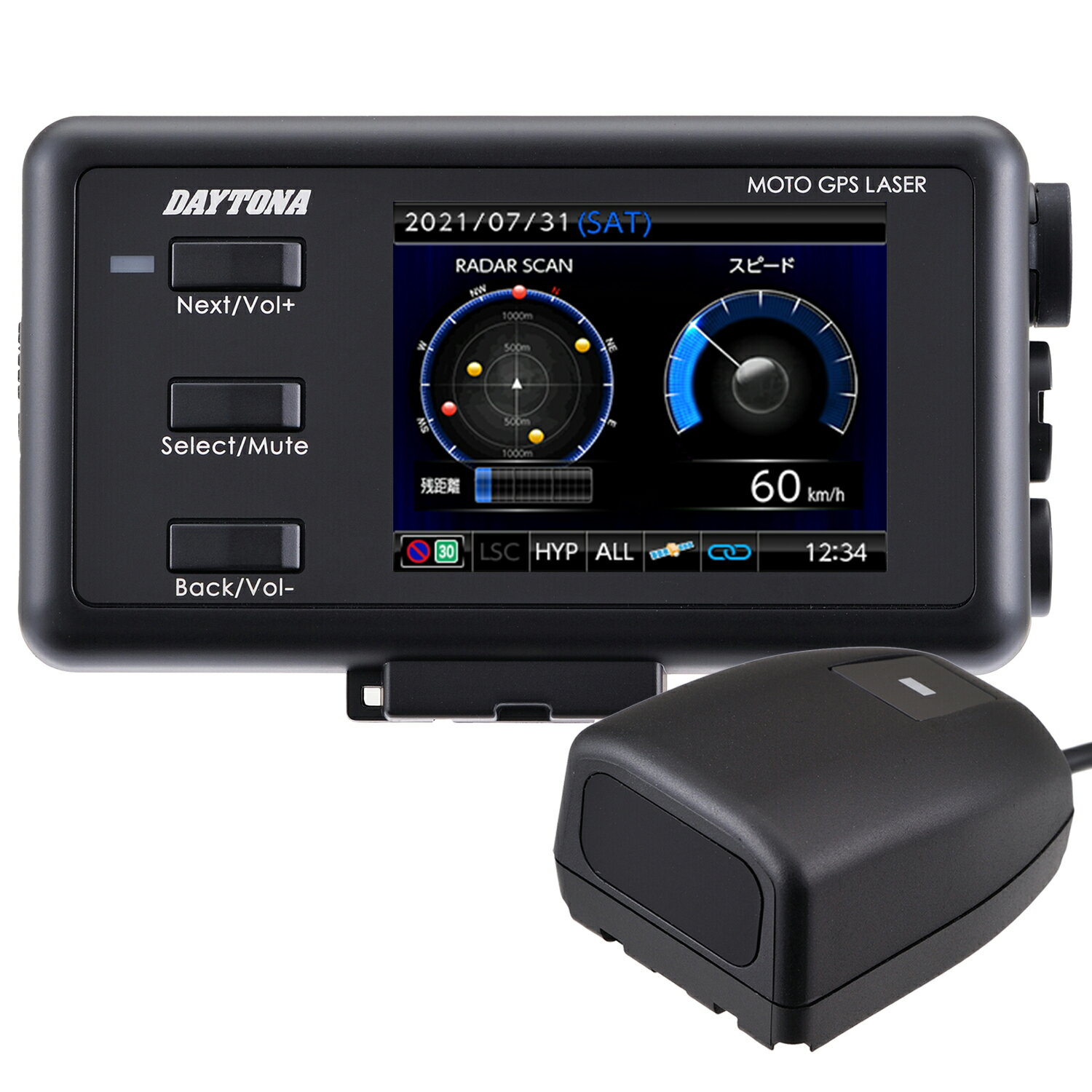 デイトナ DAYTONA バイク用 レーダー探知機 レーザー式オービス対応 防水 Bluetooth MOTO GPS LASER(モト ジーピーエス レーザー) 25674