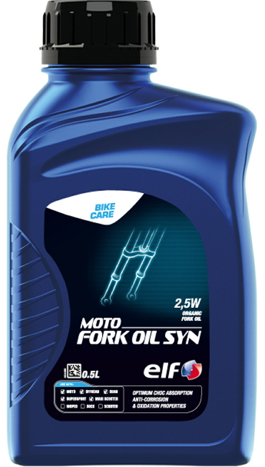 【20日は全品ポイント2倍！】 elf(エルフ) バイク用 フォークオイル MOTO FORK OIL SYN (モト フォークオイル シン) 2,5W 全化学合成油 0.5L 213968