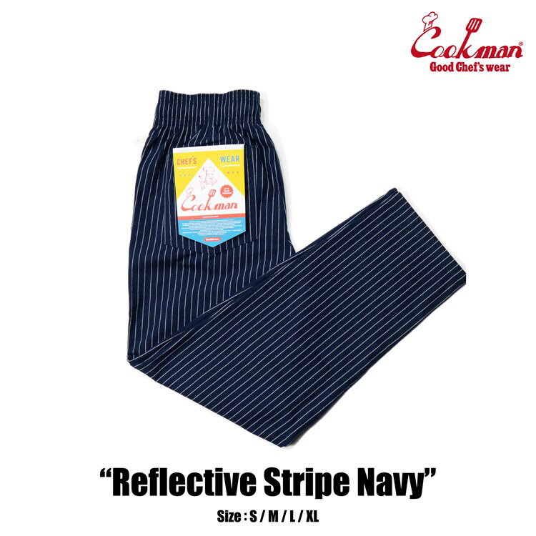 Rakuten - COOKMAN/クックマン　Long Chef Pants シェフパンツ「Reflective Stripe Navy」リフレクティブ ストライプ　リフレクター　ネイビー（ユニセックス）