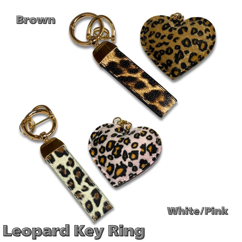 樂天商城 - キーリング　「Leopard」ペンダント付き　レディース　レオパードデザイン　PUレザー　ヒョウ柄　2カラー │ブラウン or ホワイト/ピンク │