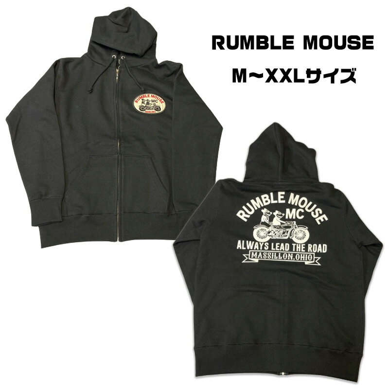 Rakuten - G&NGARAGE　RUMBLE MOUSE　ランブルマウス　ジップパーカー　パーカー　アウター　カラー：ブラック　　裏起毛　微起毛　フリース