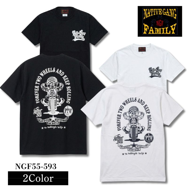 Rakuten - CHIGIRI｜NATIVE GANG FAMILY　半袖 Tシャツ　「後身バイクベイビー」　2カラー│ ブラック or ホワイト │　( NGF55-593 )