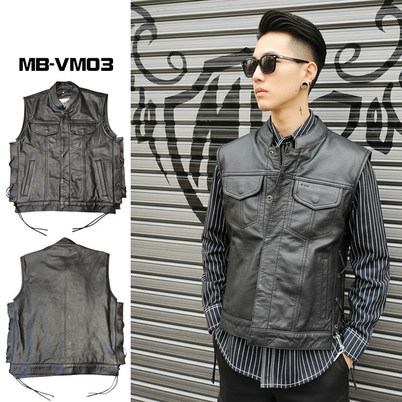 【送料無料】MOTOBLUEZ MCベスト サイドレース モトブルーズ 後ろ1枚革 MB-VM03 （バイカー クラブベスト