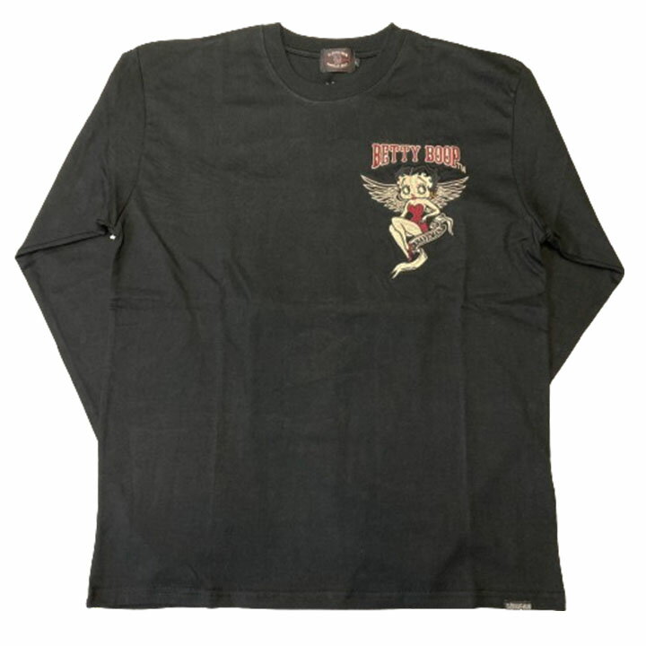 THE BRAVEMAN×BETTY BOOP　ブレイブマン　ベティブープコラボ　天竺　長袖Tシャツ　刺繍　ブラック　(BBB-2443)