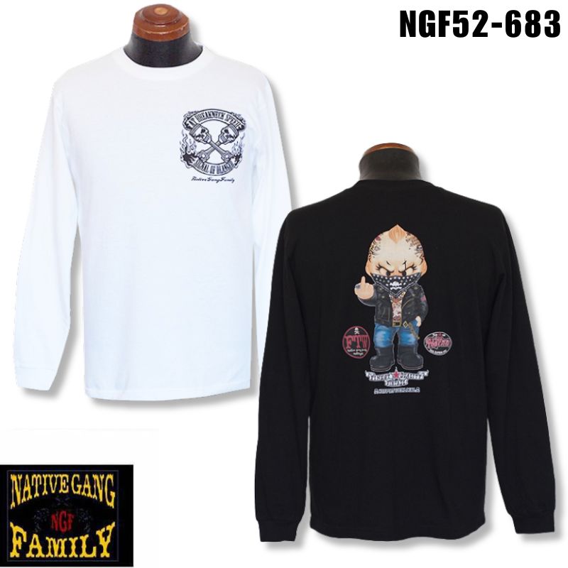 CHIGIRI｜NATIVE GANG FAMILY　バイク ベイビー　ロゴ　2カラー │ ホワイト or ブラック │　ロンT　長袖　長袖Tシャツ　(NGF52-683)