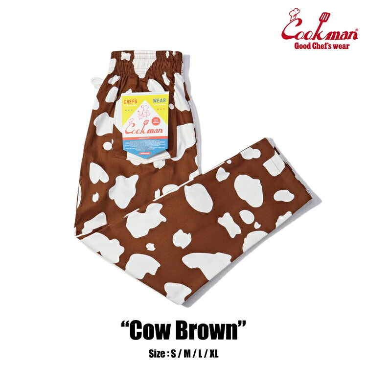 COOKMAN/クックマン Long Chef Pants シェフパンツ「Cow Brown」（ユニセックス）牛 牛柄 カウ カウ柄 ブラウン アニマル アニマル柄 アニマルシリーズ