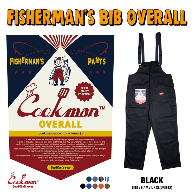 COOKMAN/クックマン　Fisherman's Bib Overall Black （ユニセックス）フィッシャーマン　ビブ　オーバーオール　ブラック