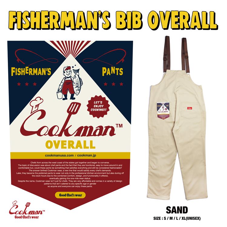 COOKMAN/クックマン　Fisherman's Bib Overall Sand（ユニセックス）フィッシャーマン　ビブ　オーバーオール　サンド　ベージュ