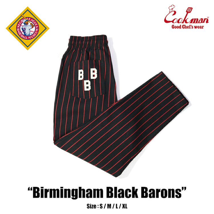 COOKMAN/クックマン Long Chef Pants シェフパンツ「Birmingham Black Barons」（ユニセックス）ブラック ストライプ