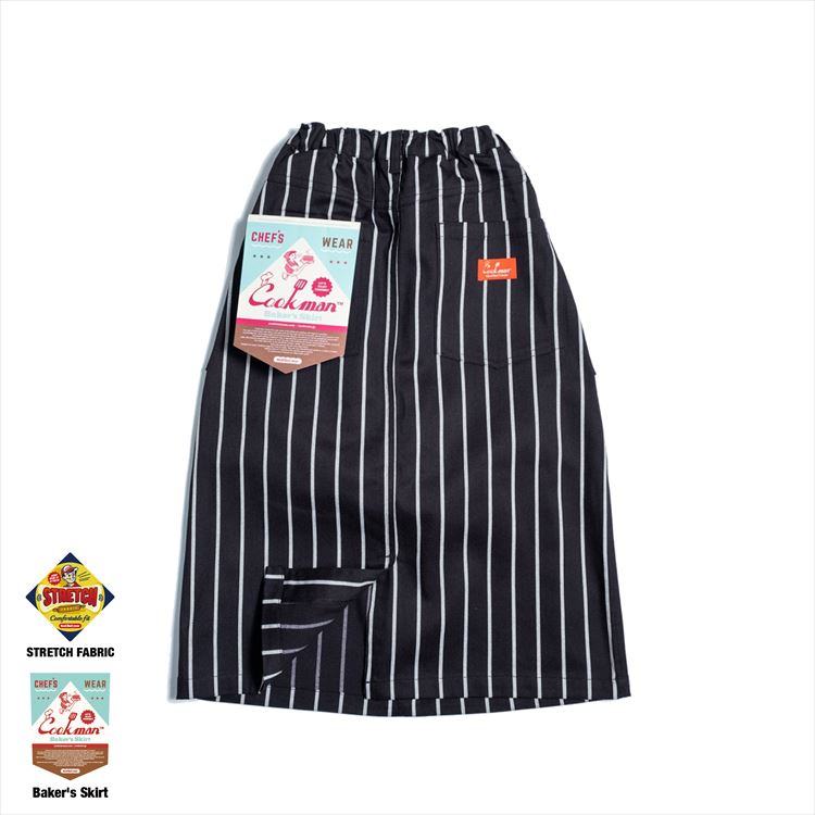 樂天商城 - COOKMAN/クックマン　ベイカー　スカート Baker's Skirt Stripe Black 　ストライプ　ブラック