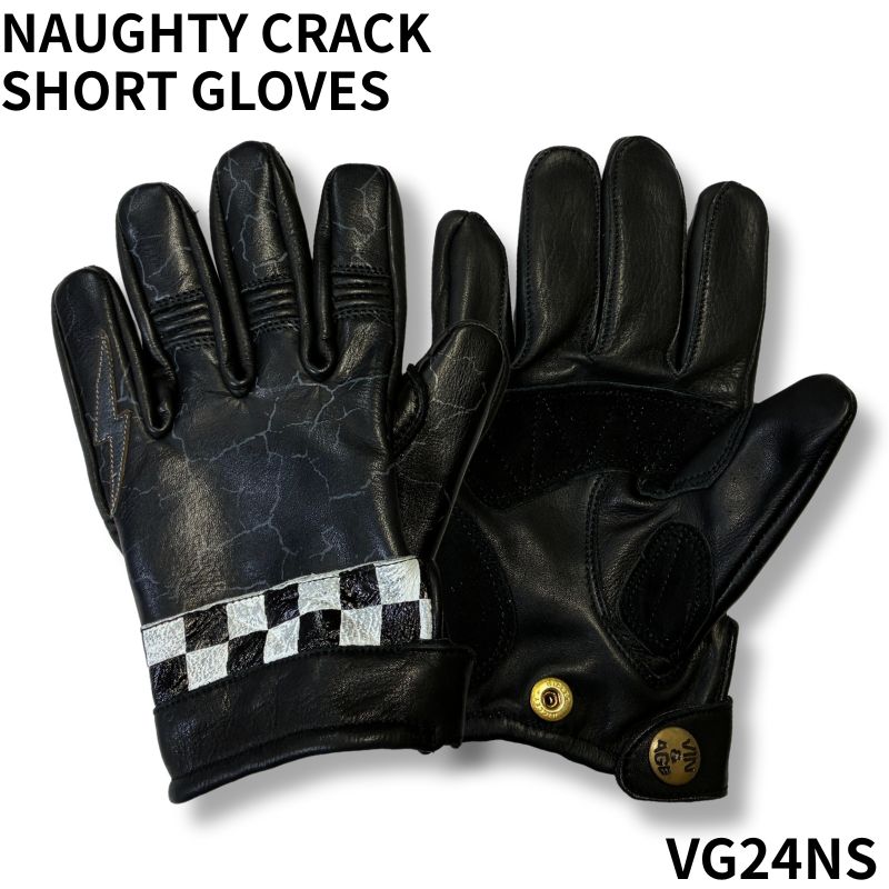Vin&Age 牛革 NAUGHTY CRACK SHORT GLOVES /ナーティークラックショートグローブ 【VG24NS】ブラック ヴィンアンドエイジ