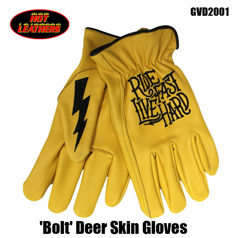 HOT LEATHERS Uni-Sex Gold 'Bolt' Deer Skin Leather Gloves メカニックグローブバイク 鹿革　手袋【GVD2001】