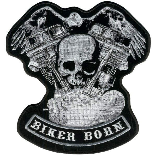 【HOT LEATHERS】刺繍パッチ DISTRESSED SKULL & MOTOR 　4×5インチ ワッペン［PPA3330］