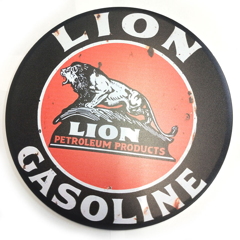 樂天商城 - LION GASOLINE 広告看板 プレート アメリカン 雑貨 ブリキ看板 メタルサイン ティンサインズ サインプレート ラウンドサイン ガレージ　インテリア tin3-08
