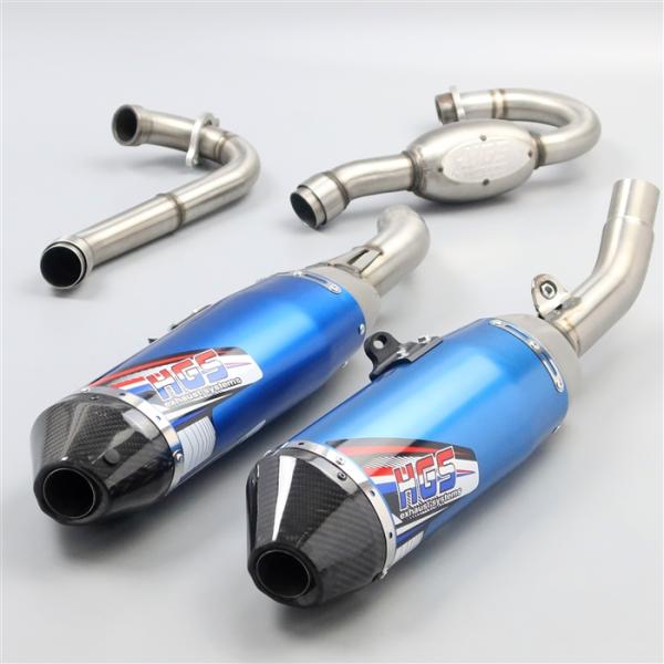 [展示品 未使用品] ◇ CRF250R/18-21年 CRF250RX/19-21年 4St 左右出し フルエキ マフラー ブルー/カーボン(HG-0103-H205) 検エキパイサイレンサー [中古]