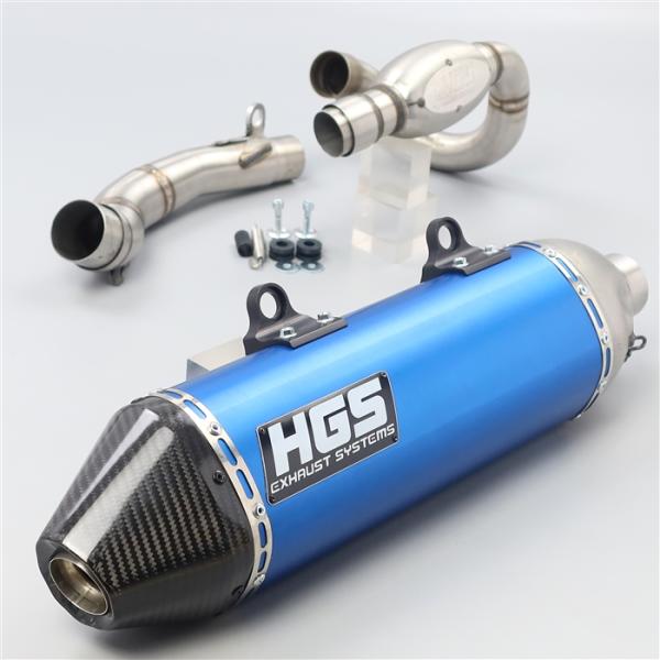 [展示品 未使用品] ◇ KTM 250EXCF/ハスクバーナ FE250 17-19年式 4St フルエキ マフラー ブルー/カーボン(HG-0303-T252) 検エキパイサイレンサー [中古]