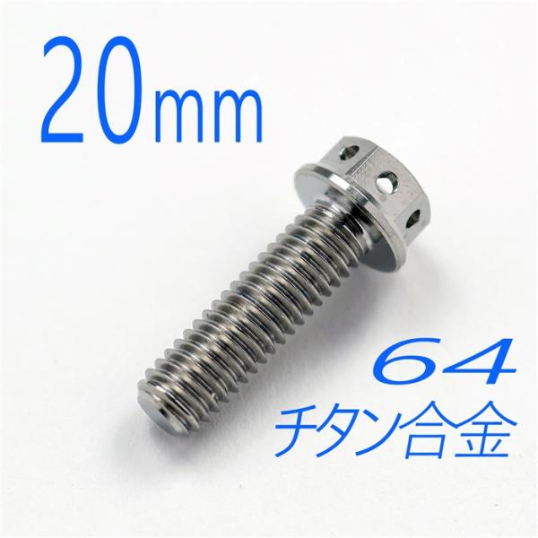 ▽64チタン合金ボルト M6/20mm シルバー フランジ6角レーススペックタイプ ワイヤリング穴付き (FBM620SI)