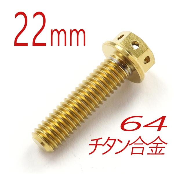▽64チタン合金ボルト M6/22mm ゴールド フランジ6角レーススペックタイプ ワイヤリング穴付き (FBM622GO)