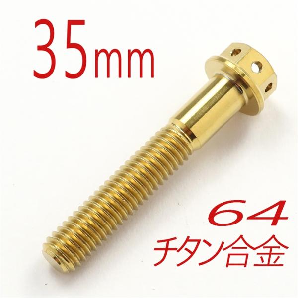 ▽64チタン合金ボルト M6/35mm ゴールド フランジ6角レーススペックタイプ ワイヤリング穴付き (FBM635GO)
