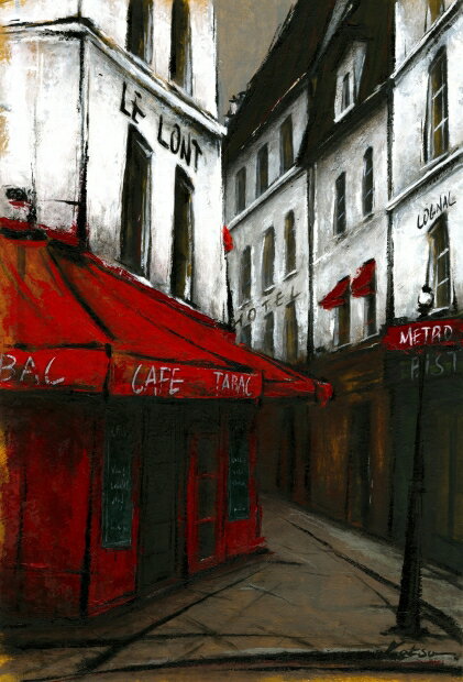 パリ 風景画 絵画 フランス 油絵 油彩画 中野克彦 「METRO」 額付き　国内送料無料