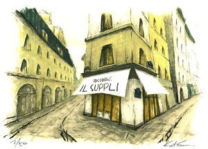 パリ 絵画 風景画 フランス 佐伯祐三 荻須高徳 版画 ジークレー 「キャトルヴァン通りのレストラン・G」 額付き 国内送料無料