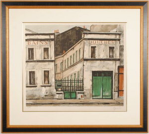 荻須高徳 バン・ドゥーシュ パリ 絵画 風景画 公衆浴場 フランス リトグラフ 版画 インテリア プレゼント コレクション 新築祝い 開店祝い 新品額付き 国内送料無料 ■