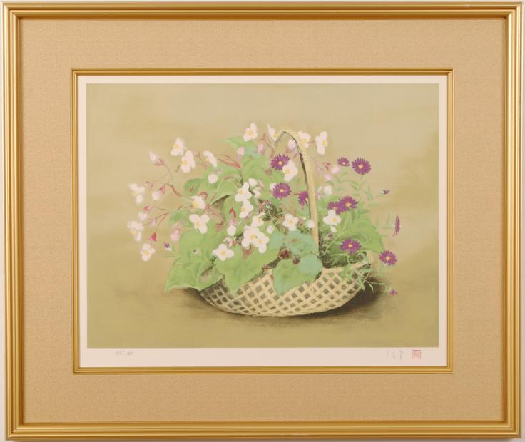 岡信孝 秋花図 花 絵画 静物画 和風 インテリア リトグラフ 版画 プレゼント コレクション 新築祝い 開店祝い 新品額付き 国内送料無料 ■