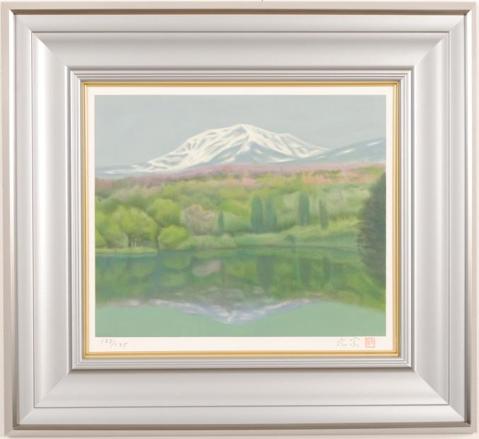 奥田元宋 月山の湖 月山 絵画 風景画 山形県西村山郡西川町大字志津姥沢 和風 インテリア リトグラフ 版画 新築祝い 開店祝い 新品額付き 国内送料無料 