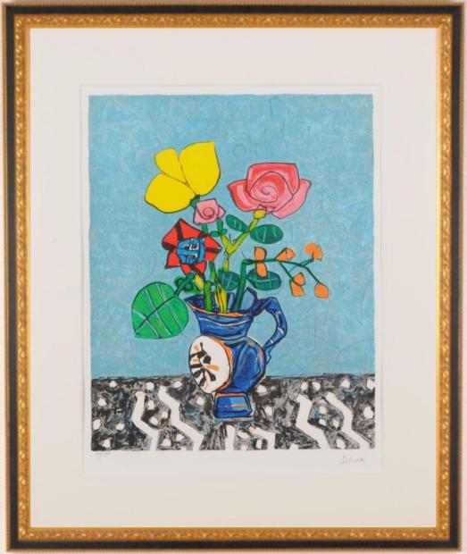 ポール・アイズピリ 青い花瓶と花束 花 絵画 インテリア 静物画 リトグラフ 版画 プレゼント コレクション 新築祝い 開店祝い 新品額付き 国内送料無料 ■